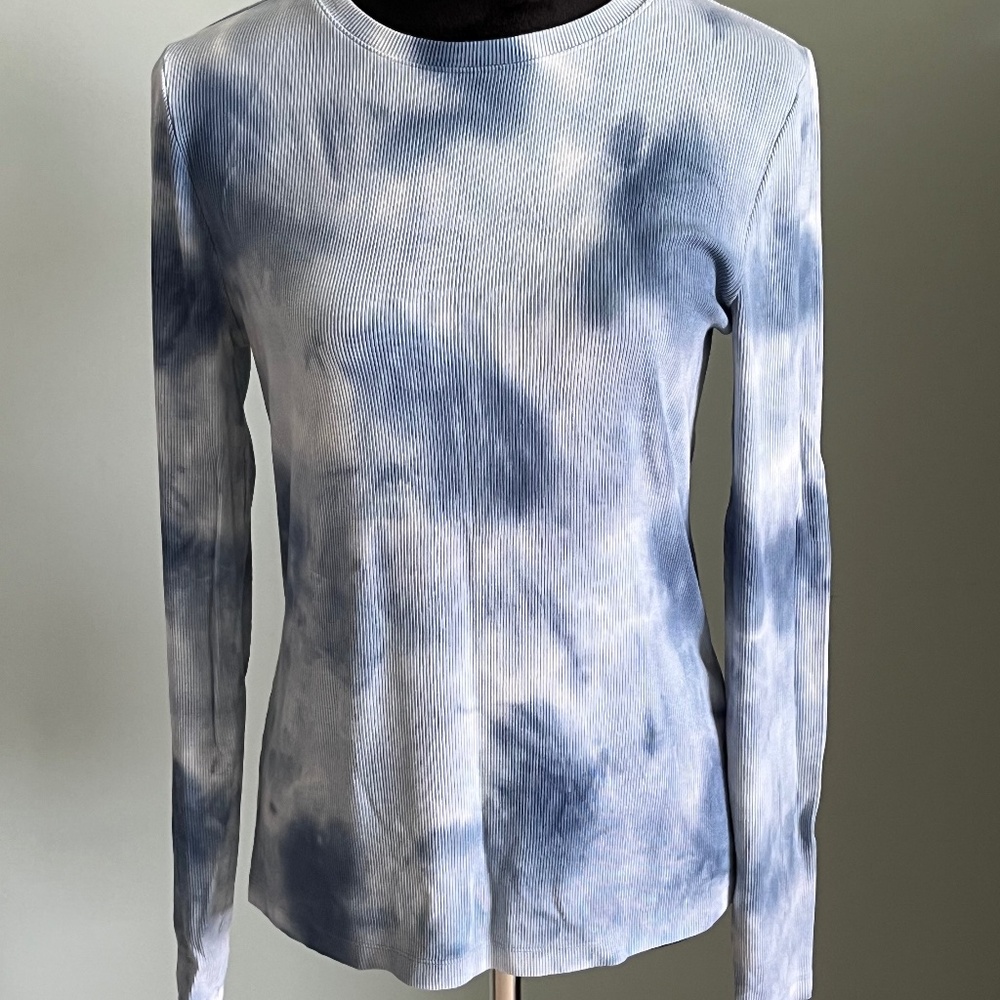 For The Republic Sky Blue/White Tie Dye Long Sleeved Ribbed Thermal L